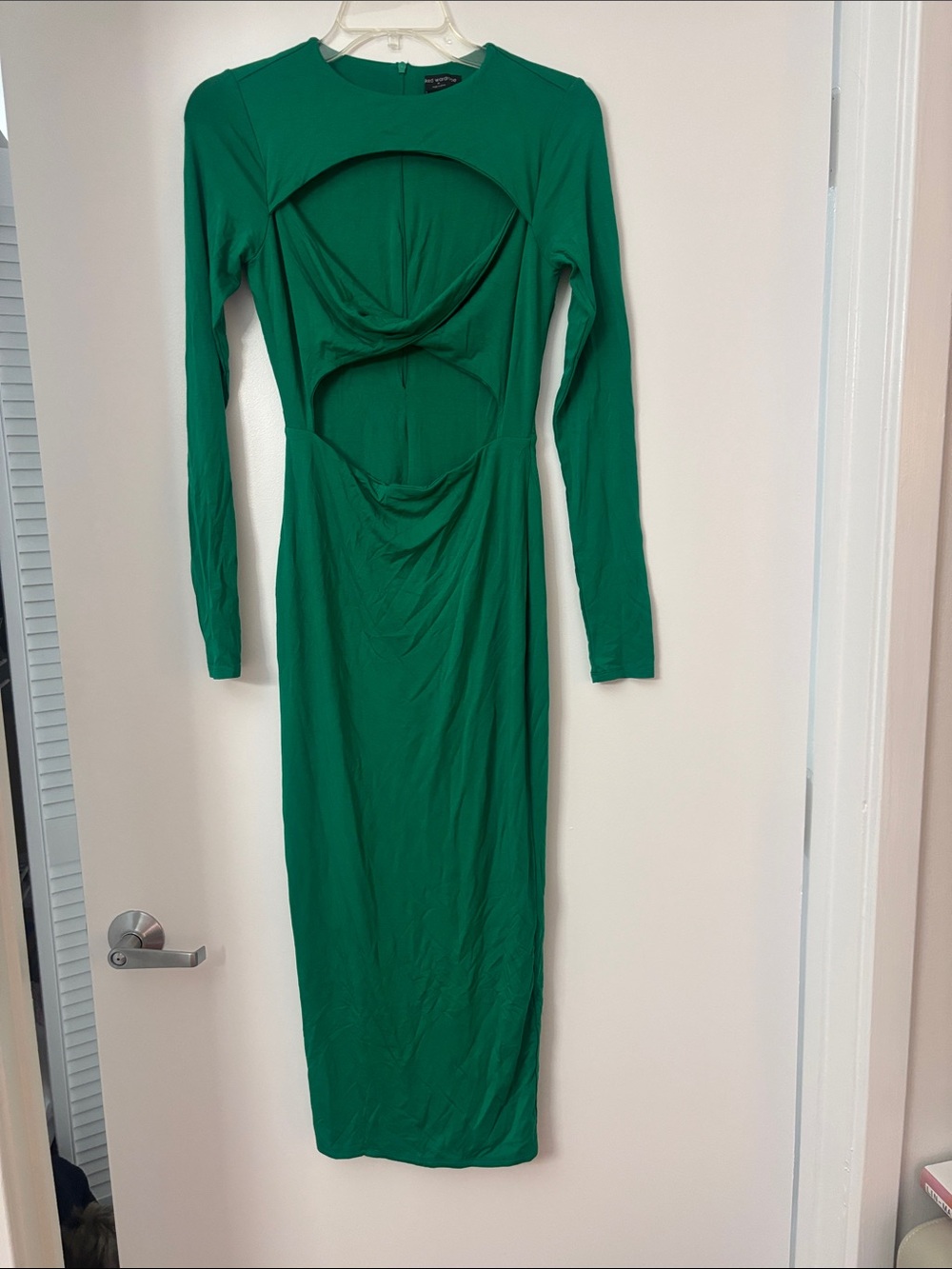 naked wardrobe Emerald Long Sleeve Cutout Midi Dress